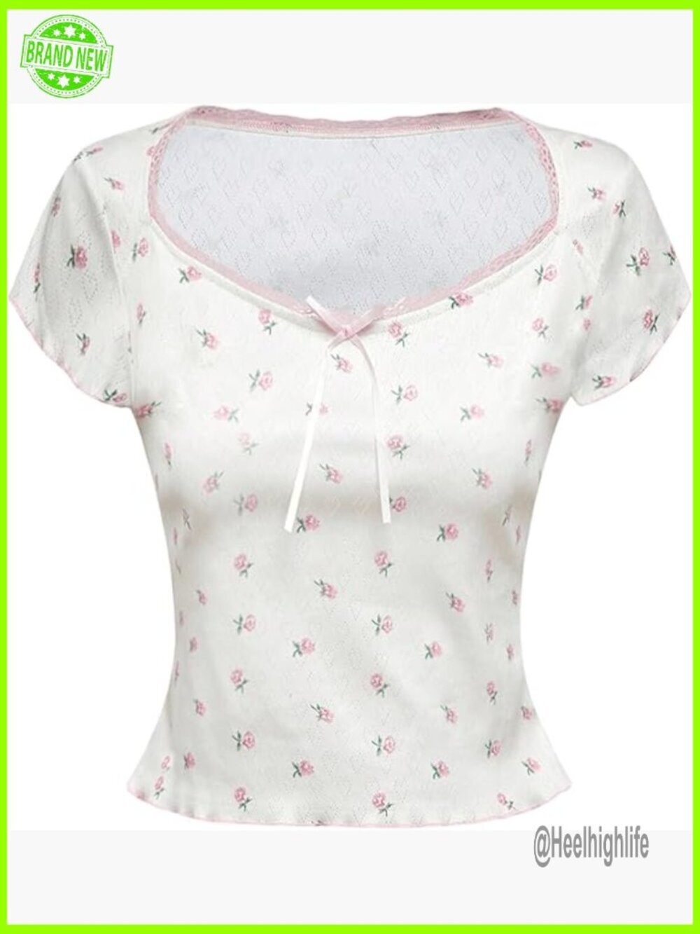 Y2K Lace Bowknot Crop Top Short Sleeve Tee